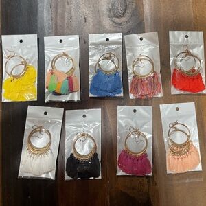 Colorful Tassel Hoop Earrings Set